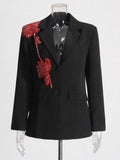 Sense French Retro Coat 2025 Autumn New Lapel Long Sleeve Rhinestone Stitching Flower Design Suit
