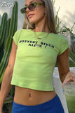 Fashion Letter Printed Short Sleeve Vintage Crop Top 2023 Summer Women Sexy Skinny T Shirt Female Streetwear Tee