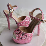 Fish Mouth High-Heeled Sandals Fine Heel Water Diamond Wedding Shoes Bride Shoes Color Diamond Crystal Sandals Full Of Diamond