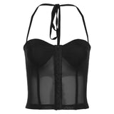 2024 Summer New Women's Solid Color Perspective Top Repair Sexy Mesh Short-Sleeved Small