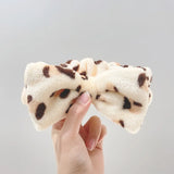 Leopard Soft Bow Wash Face Headbands For Women Girls make Up Coral Fleece Hairbands Hair Holder Headwear Hair