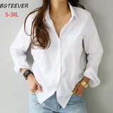 Spring One Pocket Women White Blouse Female Shirt Tops Long Sleeve Casual Turn-down Collar OL Style Women Loose