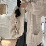 Zingj Of New Style Of Qiu Dong Adds Thick Pure Color Sweater Gentle Languid Lazy Wind Loose Knit Cardigan Coat Female-Outfit