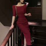 Dress For Women Elegant Midi Bodycon Dress Office Ladies Solid Clothing Femme Fashion Summer