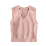 Solid Color Sleeveless Vest 2025 Spring Leisure V Collared Women's Knitting