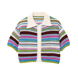 Women's 2025 New Crochet POLO Shirt Collar Striped Crochet Shorts