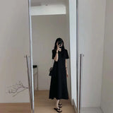 Zingj Over The Knee Long Skirt Female Loose Show Thin Simple Sense A Word Dew Back Cross Hollow Out In The Long Dress-Outfit