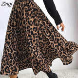 Casual Loose Ruffle Swing A-line Skirt for Women Summer Skirts 2022 New Elastic High Waist Maxi Sexy Leopard Print