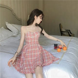 Dresses Women Korean Style Leisure Kawaii Popular Pink Maiden Cute All-match Summer Square Collar Spaghetti Strap