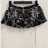Black Micro Pleated Cross Chain Skirt-Outfit