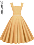 De Cockail Summer Solid Midi Dresses Women Fashion Elegant 50s 60s Chic Sleeveless Rockabilly Pin Up Sundress Female