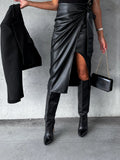 Zingj / Winter Women's Slit With High Waist Sexy Bag Hip Punk Style Leather