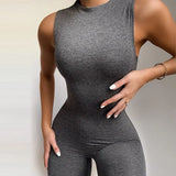 Mock Collar Sleeveless Skinny Jumpsuit Women 2020 Summer Casual Bodycon Rompers Ladies Streetwear Bodysuit