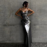 Zingj 2024 Sexy Metal Color A Long Women's Dress