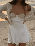 Backless Lace Paneled Slip Mini Dress-Outfit