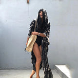 Bohemian Striped Fashion Women's Clothing Hooded Long Batwing Sleeve Split Plus Size Street Wear Summer Blouse Shirt