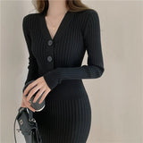 Zingj Autumn Mid-Length Skirt Temperament V-Collar Light Ripe Apricot Trim Skirt Knitting Stretch Thin Buttocks Wool