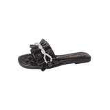 Zingj Size Pearl Chain Slippers Female 2024 Casual Temperament One Character Flat Slippers Fairy Wind Slippers Female-Outfit