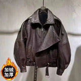Bubble Leather Locomotive Jacket Loose PU Leather Coat Oversize New High-End Simple Autumn