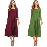 2020 Autumn Winter Elegant New Fashion O Neck Women's Midi Maxi Dress Casual Tunic Solid Three Quarter Ladies Long