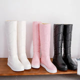 Warm Plush Knee High Boots Women Comfy Flat Heel Snow Boots Slip On Platform Woman Long Boots Shoes Black Pink White