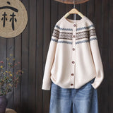 sleeves knitted cardigan jacquard sweater autumn winter new retro lazy style jacket