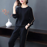 Spring Autumn Loose Tracksuit Casual Sportswear Style Age Reducing Two 2 Piece Outfits Set Top And Pants Women Plus