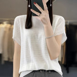 Zingj Line Of Clothing Worsted Short Sleeve Female Round Collar Loose Thin Bat Sleeve Vest Shirt Hollow Out Outside The Hair-Outfit