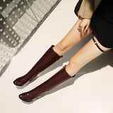 Black Women Knee High Boots PU Leather Pointed Toe Long Boots Ladies Square High Heel Autumn Winter Zipper Women's