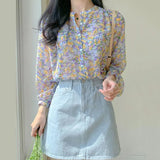 Women Floral Printed Leisure Loose Elegant Chiffon Tops Blouses Trendy All-match Temperament Korean Style Popular