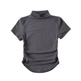 Zingj Fashion Women's Wear Pure Style Spicy Girls Small High-Necked Short-Sleeved T-Shirt Temperament Slim Short Style Navel High-Waist