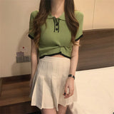 Spring New College Style Short Style Blouse POLO Collar Looks Thin And Cool With