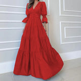 Spot 2025 Spring New Lady Fashion Temperament V Neck Long Sleeve In The Long
