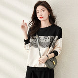Splicing Hoodie Female Loose Round Collar Set Model 2025 Spring And Fall New Top