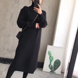 Dress Women Knitted Turtleneck Solid Dress Autumn Winter Warm Knit Female Dress Loose Midi Vestidos Dresses Big