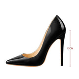 Onlymaker Women's Pumps Pointed Toe 10 12CM Pumps Slip-OnThin Heels Patent Leather Party Wedding Office Lady Big Size