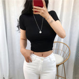 Basic T Shirt Women 2021 Elasticity T-Shirt Korean Style Short Sleeve Clothes Slim Tshirt Female Tee Shirt Femme Crop