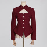 Zingj Sexy Wind Suit Jacket Female Autumn 2024 The New Standing Collar Hollow High Sense Long Sleeve Women's Small