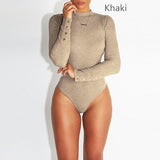 Long Sleeve Sexy Bodysuit Autumn Winter Female Warm Clothes Slim Fit Fashion Solid