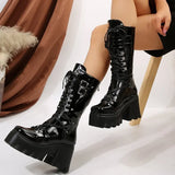 For Martin Boots 2025 Autumn And Winter New Rivet Tie With Thick And Medium Boots Female Large Size Knight