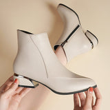 Zingj New 2024 Thick Heel Ankle Boots Women's Pointed Head Stitching Side Zipper Middle Heel Martin Boots Fashion Single Boot Cloth-Outfit