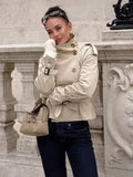 Women's 2025 New Long-Sleeved Tie With Waist-Slanted Lint Double-Dbutled Short