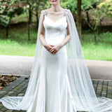 YouLaPan G21 Bridal Shawl Wrap with Pearl Diamond Marriage Luxurious 3M Wedding Cape Cloak with Lace Flower Female Jacket