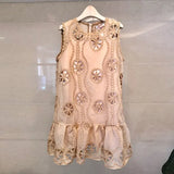 Floral Embroidery Hollow Out Lace Crochet Ruffles Dress 2020 Summer Women 's Sleeveless O-neck A-Line Mini Vest