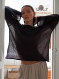 Knitted Jersey 2025 Spring And Summer New Female Perspective Thin Round Collar Horn Sleeve Knit