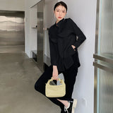 Designer White Ruffle Long Sleeve Button Up Shirt For Women Stand Collar Black Korean Fashion Top Blouse Fall