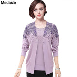 Set 2 Pieces Women Sweaters Tops Floral Tee Shirt + Blouse Suits Autumn Winter Pullovers Femme Plus Size 3XL Top