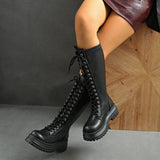 Autumn And Winter New Black Zippered Knight Boots Long Boots Trend Thin Tie With Thick Bottom