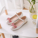 Child's Bow Flat Sole Casual Single Shoe Round Head Mary Jane White Wedding Girl Single Shoes Performance