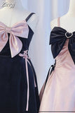Dress Pink Bow Hotsweet Women Y2k Bandage A-Line Fashion High Street Sweet Velvet Camisole Dresses Slim Waist